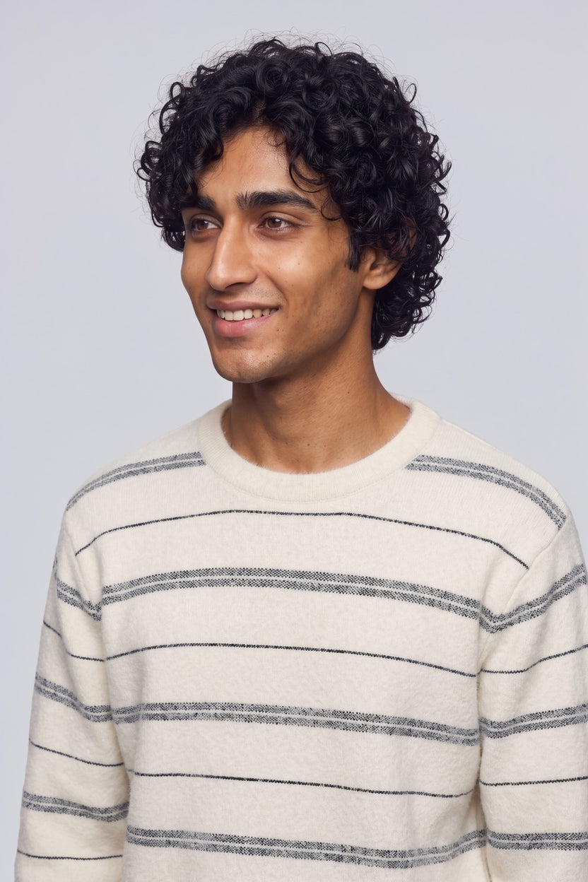 Mens Off White Striped Crew Neck Sweater - Image 9