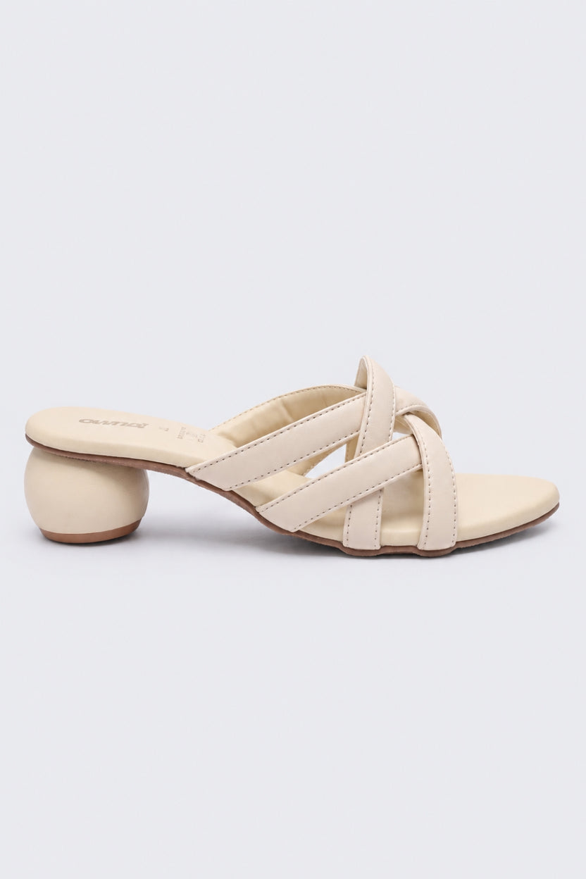 Womens Beige Cross Strap Heel Slide - Image 2