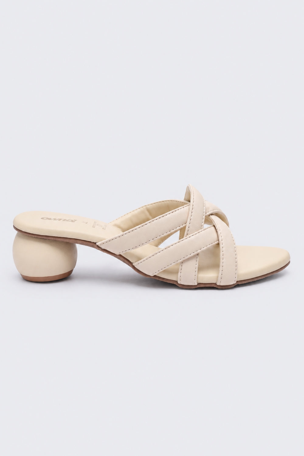 Womens Beige Cross Strap Heel Slide - Image 2