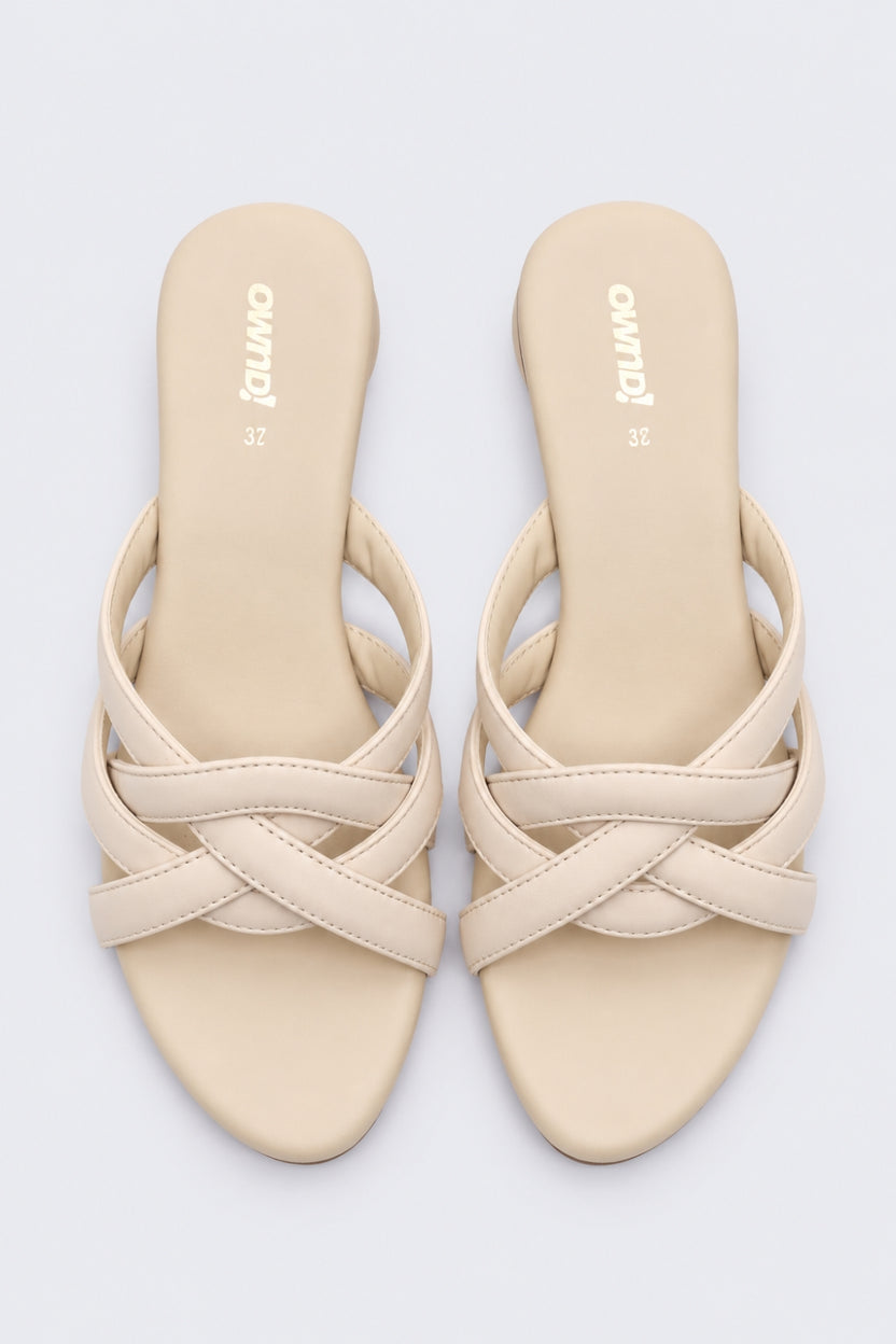Womens Beige Cross Strap Heel Slide - Image 4