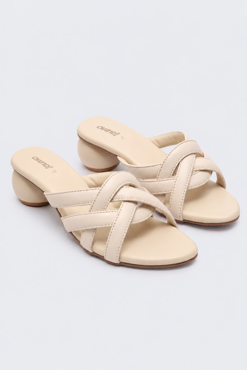 Womens Beige Cross Strap Heel Slide - Image 5