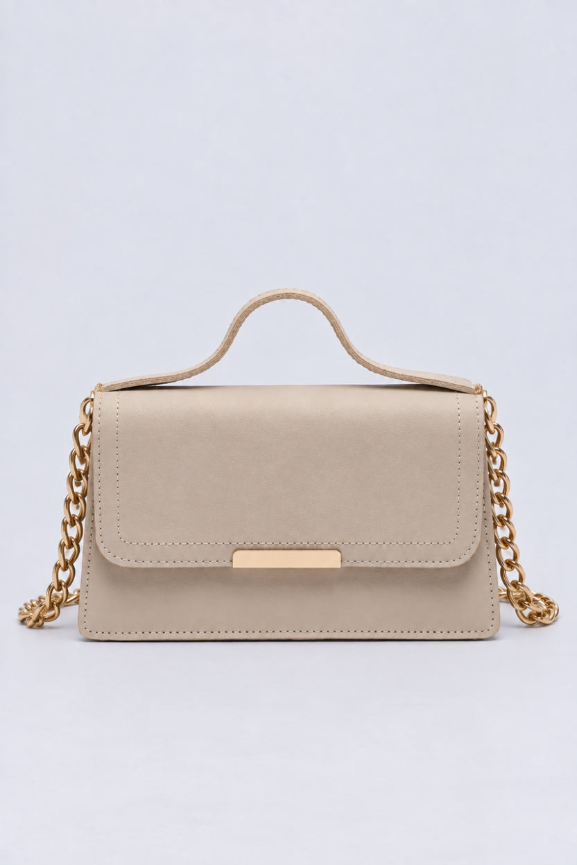 Womens Cream Chain Strap Flap Sling Bag - Image 2