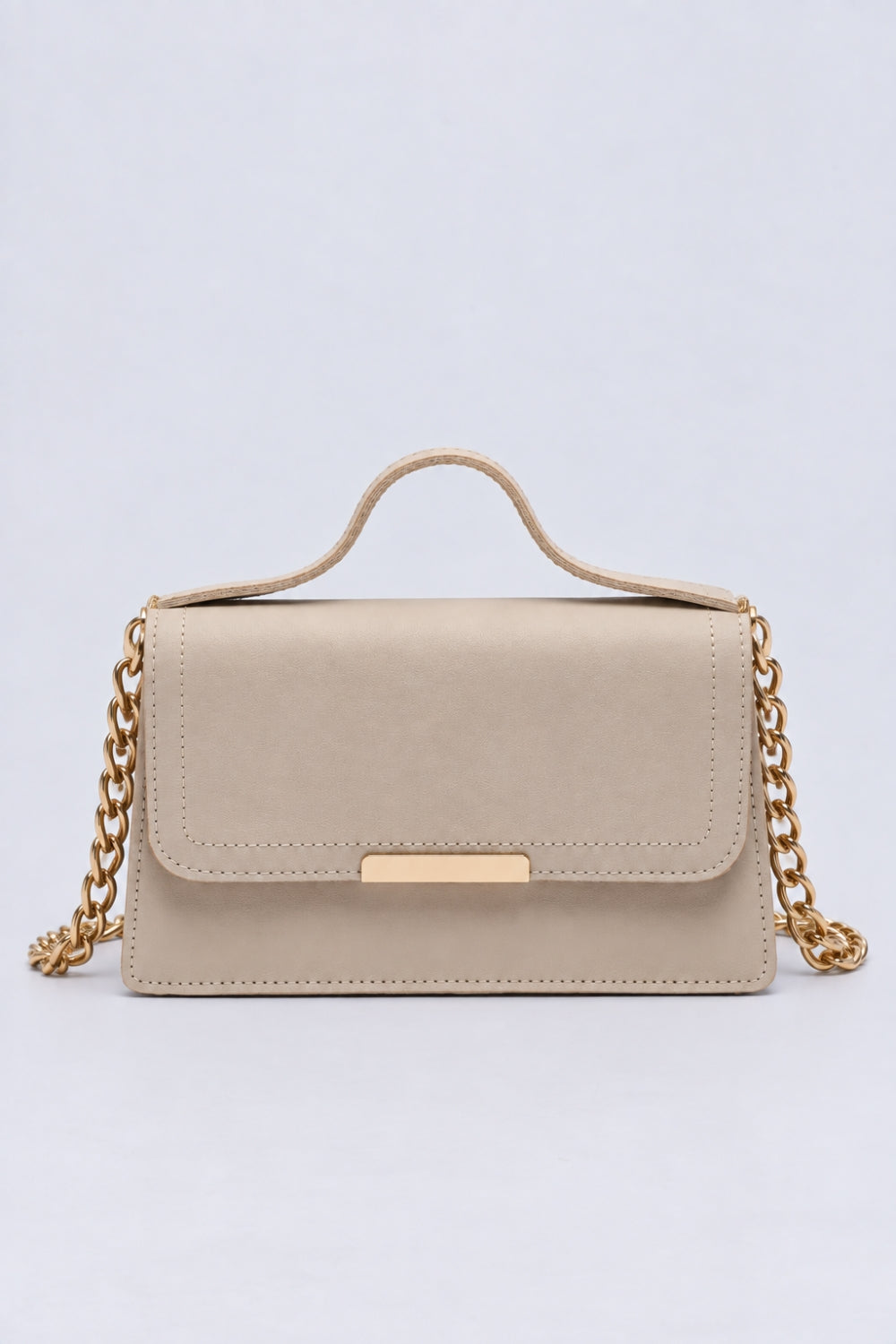 Womens Cream Chain Strap Flap Sling Bag - Image 2
