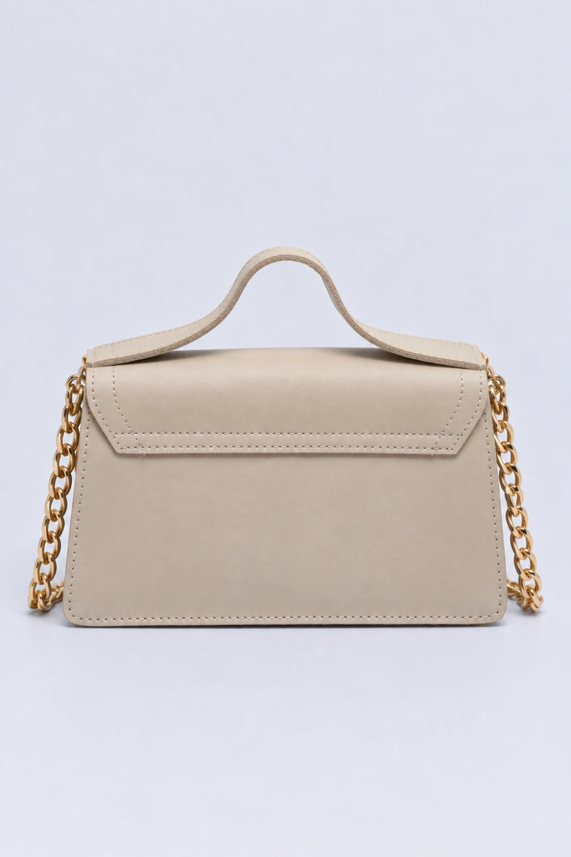 Womens Cream Chain Strap Flap Sling Bag - Image 5