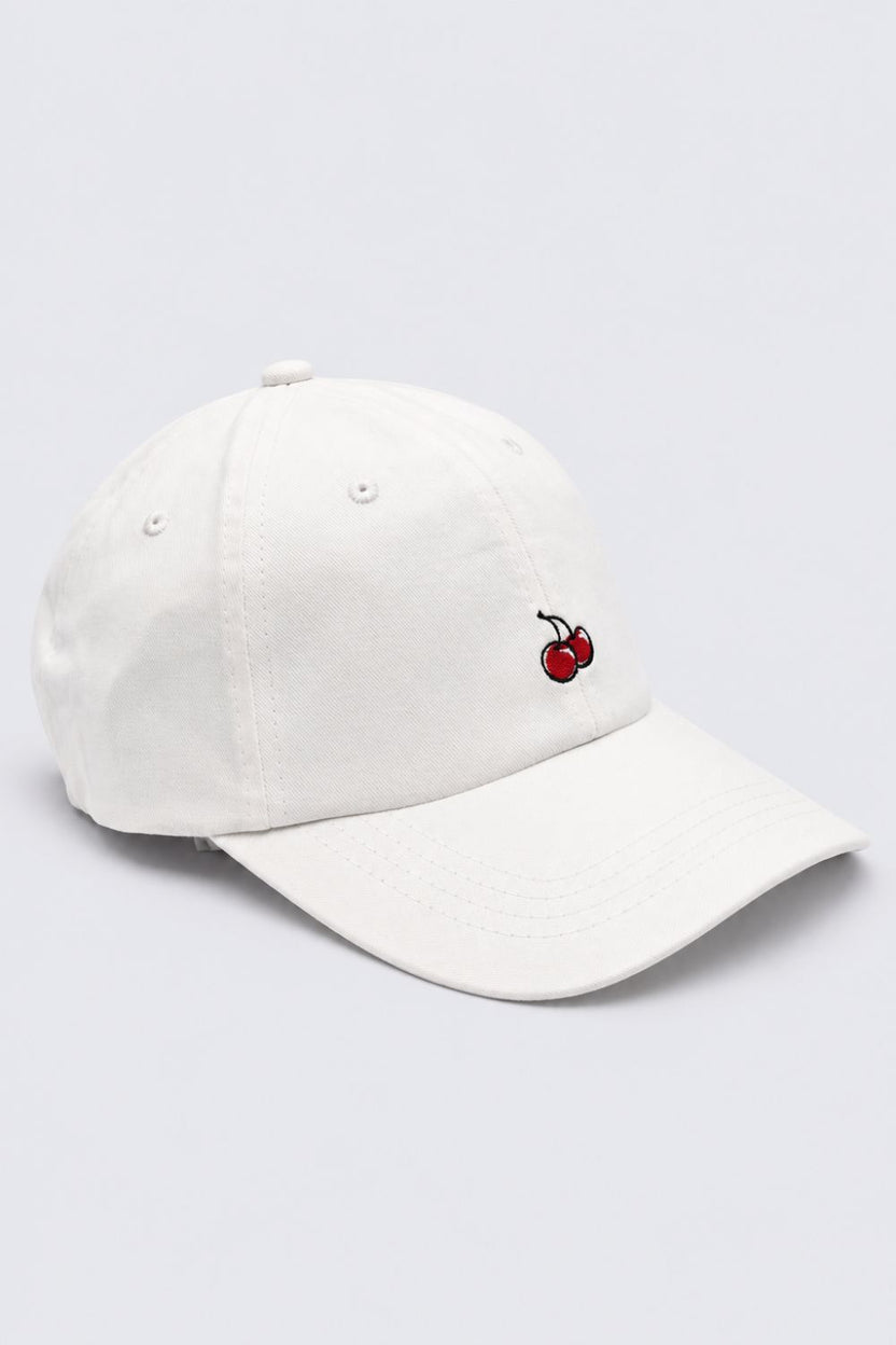 Womens White Cherry Embroidered Cap - Image 2