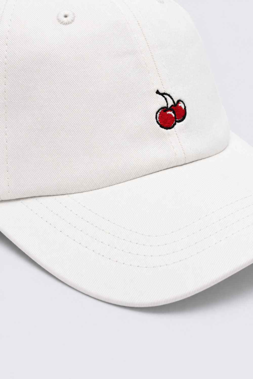 Womens White Cherry Embroidered Cap - Image 4