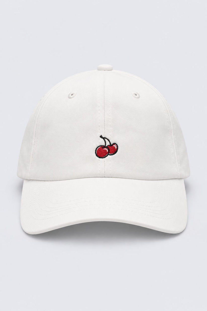 Womens White Cherry Embroidered Cap - Image 6