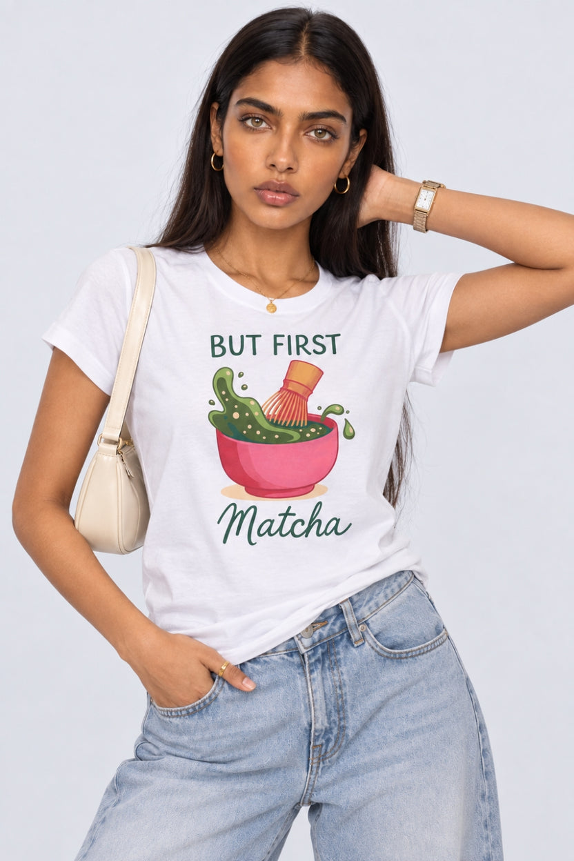 Womens White Matcha Graphic Print T-Shirt - Image 1