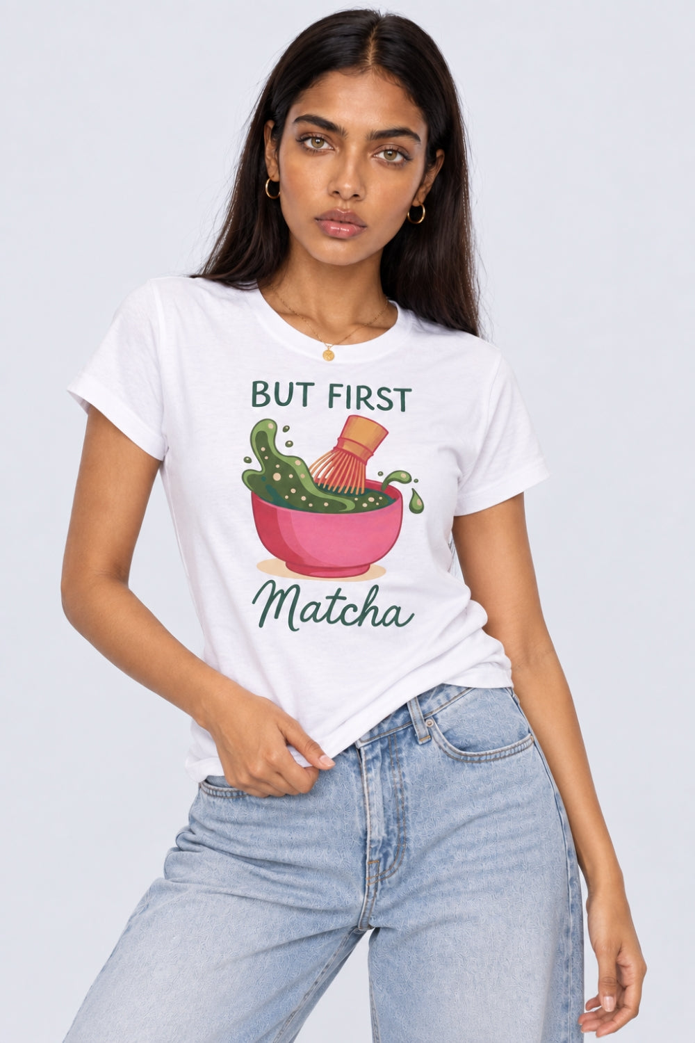 Womens White Matcha Graphic Print T-Shirt - Image 2