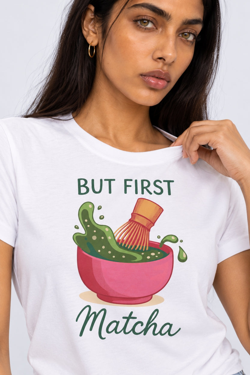 Womens White Matcha Graphic Print T-Shirt - Image 3