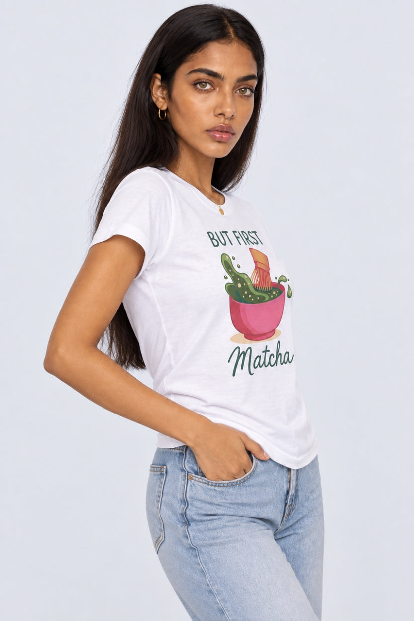 Womens White Matcha Graphic Print T-Shirt - Image 4