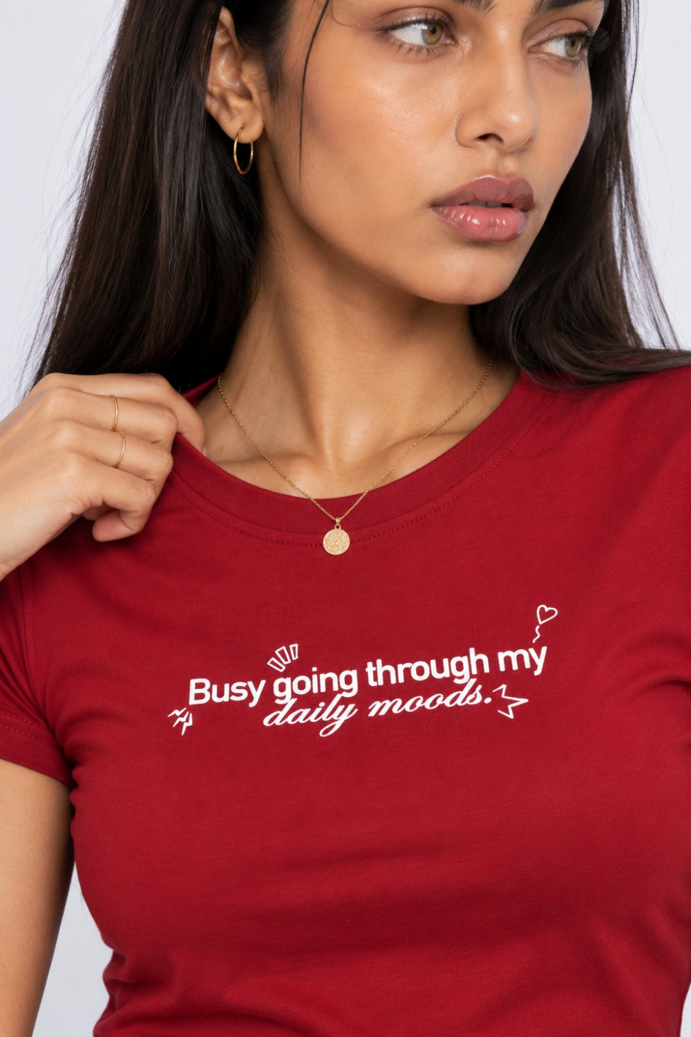 Womens Red Slogan Print Crop T-Shirt - Image 3