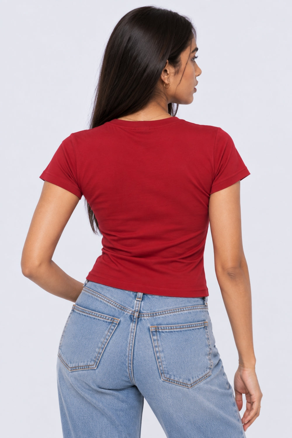 Womens Red Slogan Print Crop T-Shirt - Image 5