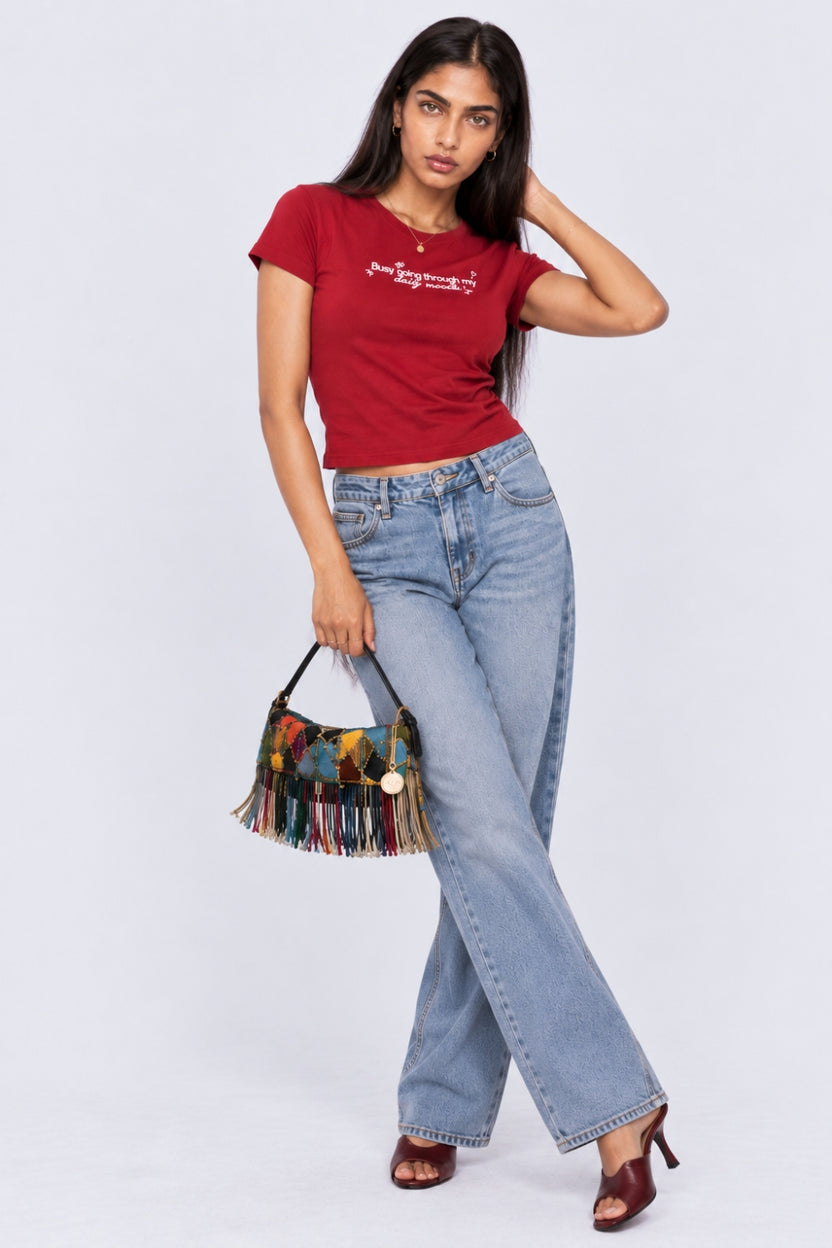 Womens Red Slogan Print Crop T-Shirt - Image 6
