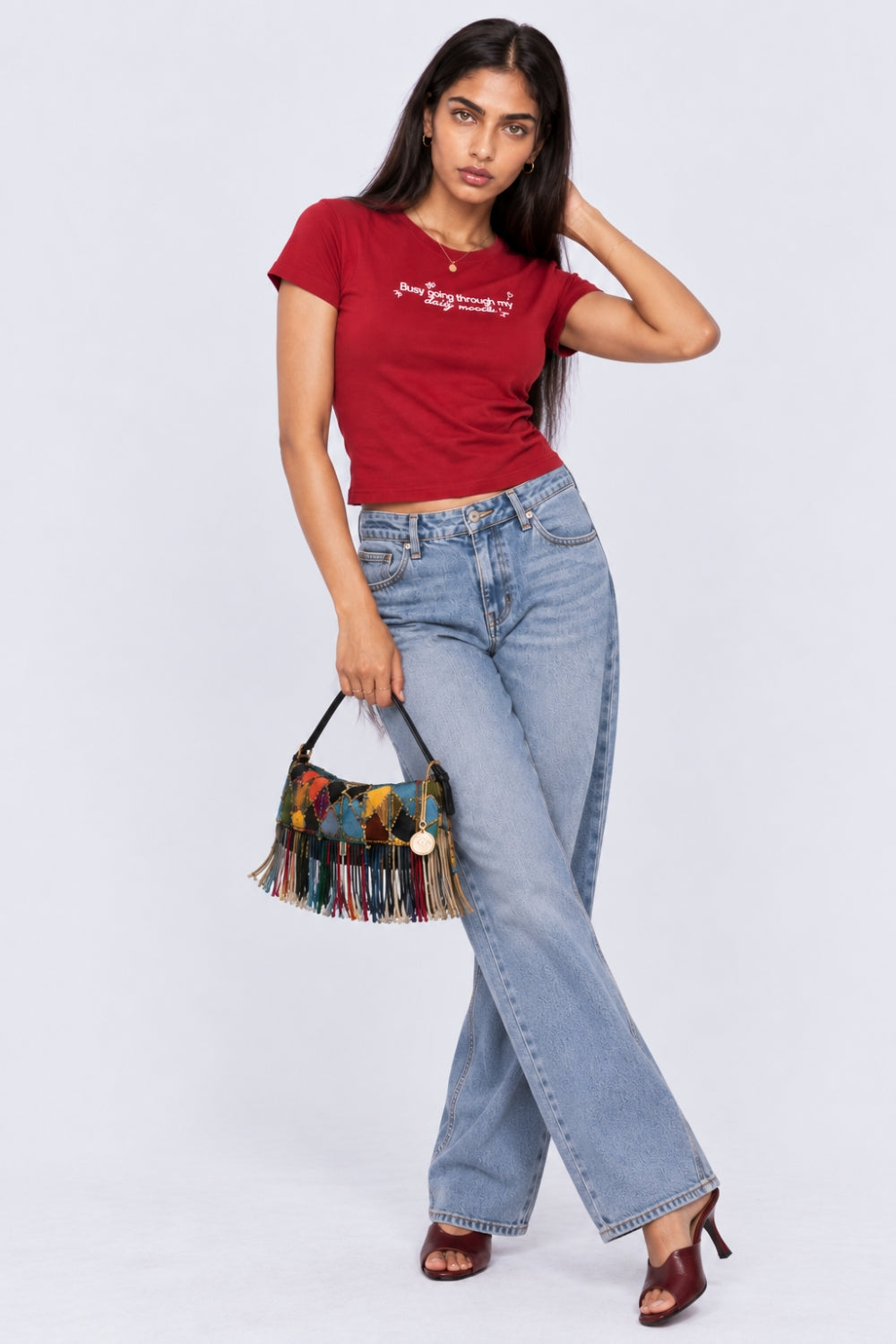 Womens Red Slogan Print Crop T-Shirt - Image 6