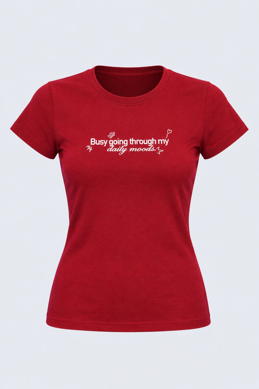 Womens Red Slogan Print Crop T-Shirt - Image 7