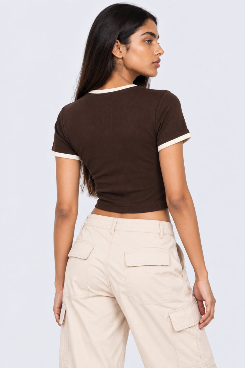 Womens Brown Typographic Crop T-Shirt - Image 5