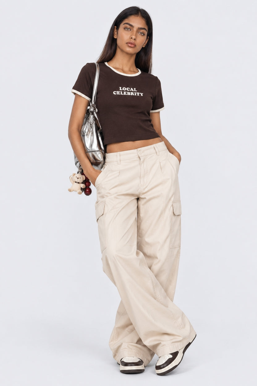 Womens Brown Typographic Crop T-Shirt - Image 6