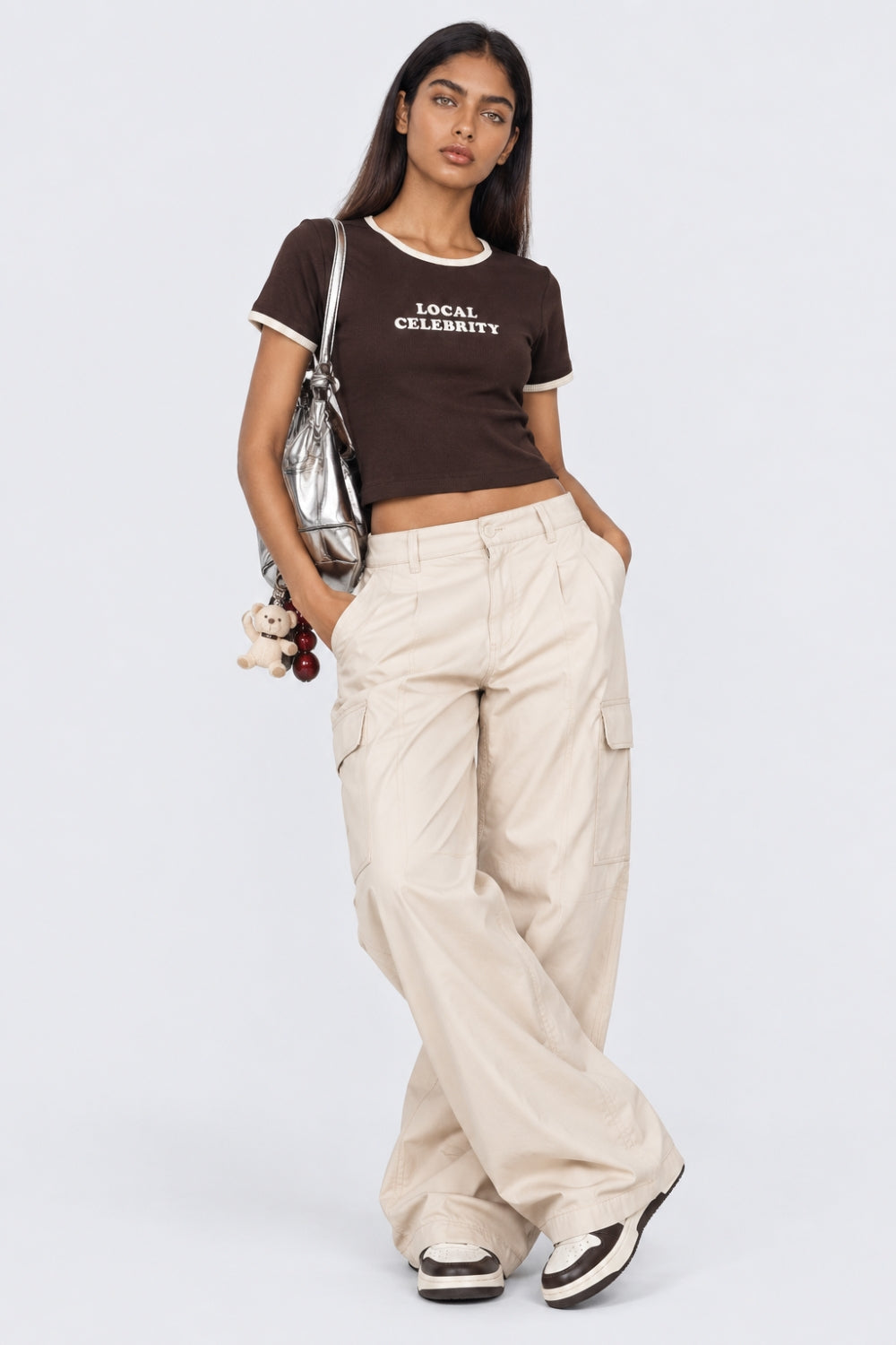 Womens Brown Typographic Crop T-Shirt - Image 6
