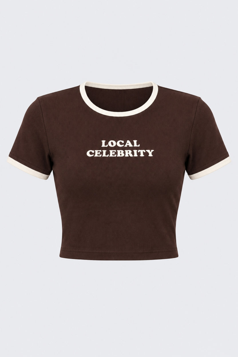 Womens Brown Typographic Crop T-Shirt - Image 7