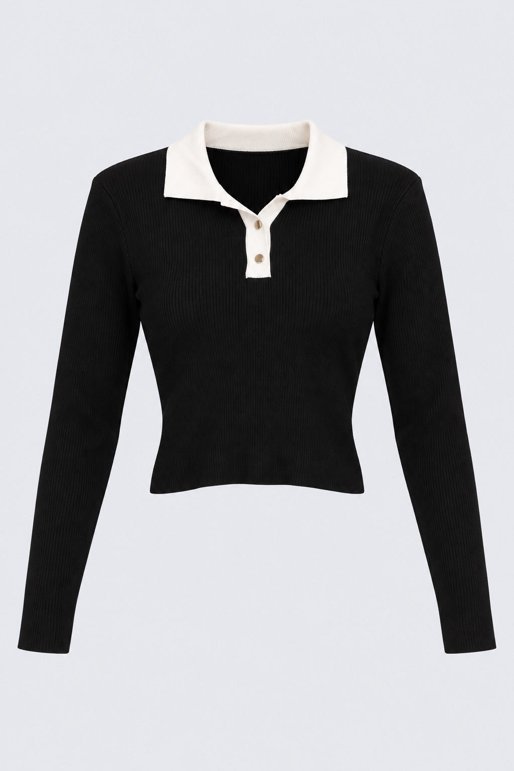 Womens Black Ribbed Polo Neck Top - Image 7