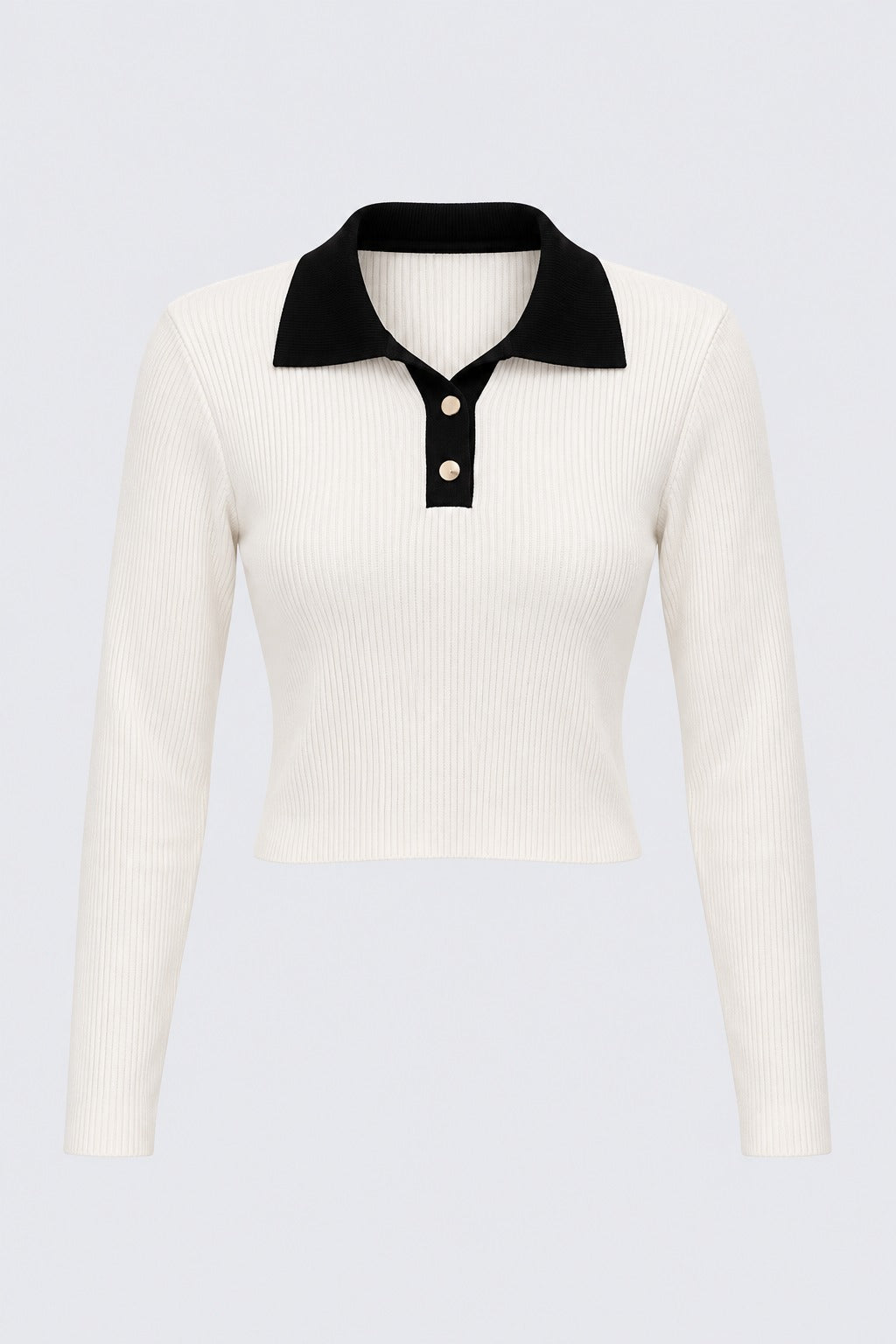 Womens White Ribbed Polo Neck Top - Image 7