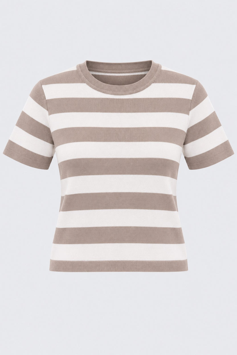 Womens Beige Striped T-Shirt - Image 7