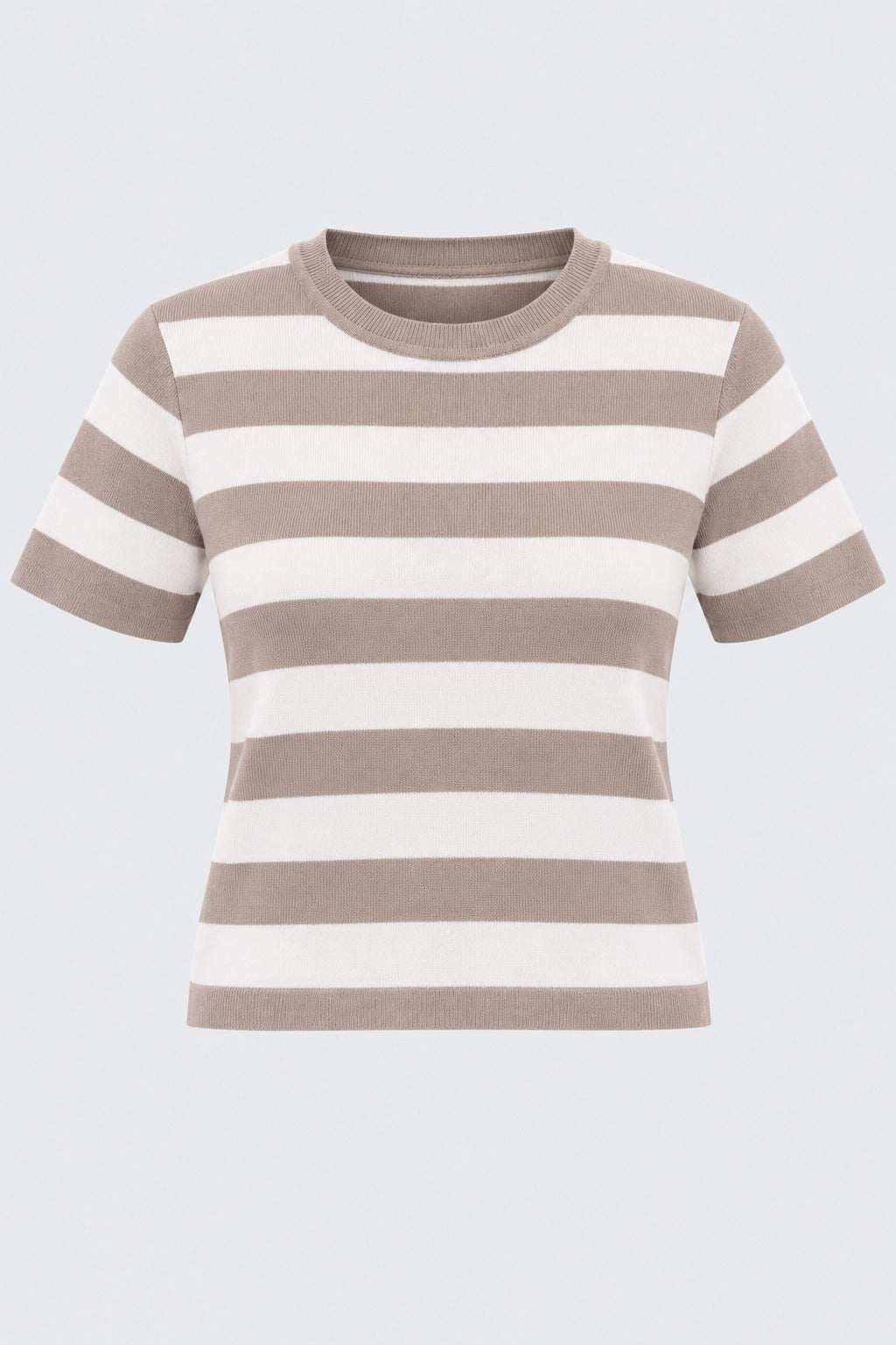 Womens Beige Striped T-Shirt - Image 7