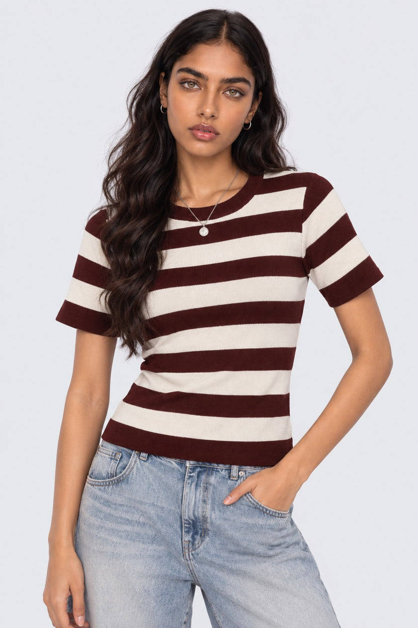 Womens Brown Striped T-Shirt - Image 2