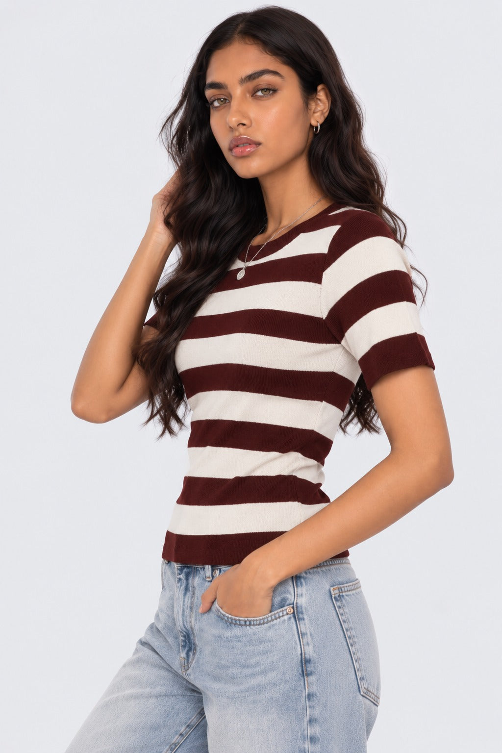 Womens Brown Striped T-Shirt - Image 4