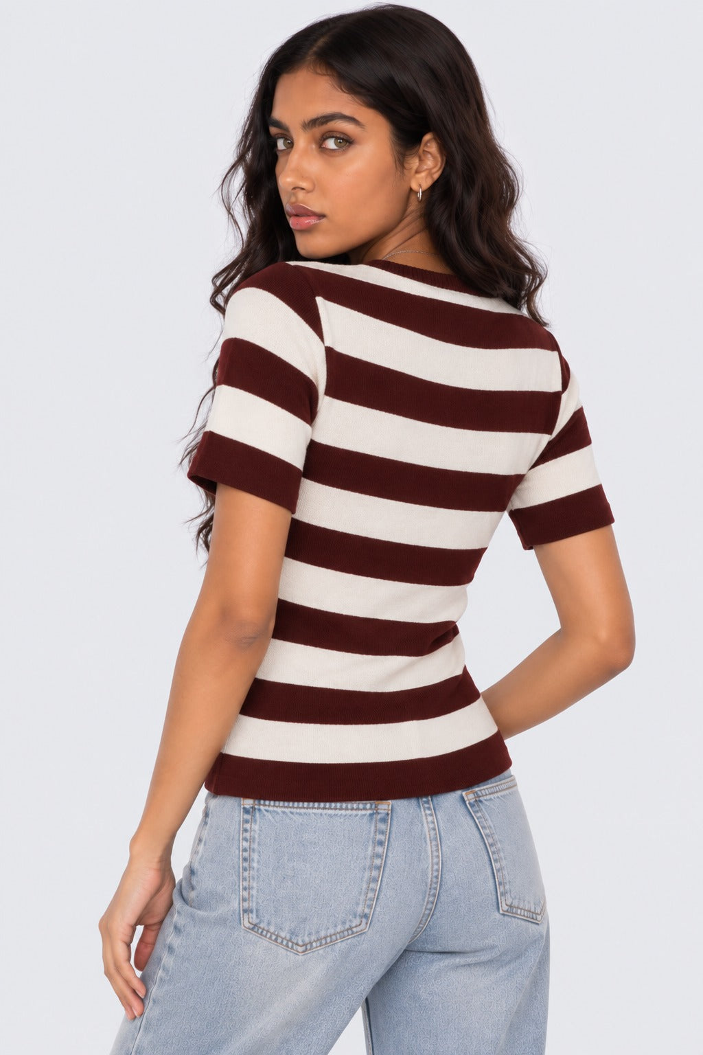 Womens Brown Striped T-Shirt - Image 5
