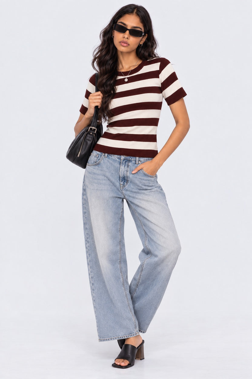 Womens Brown Striped T-Shirt - Image 6