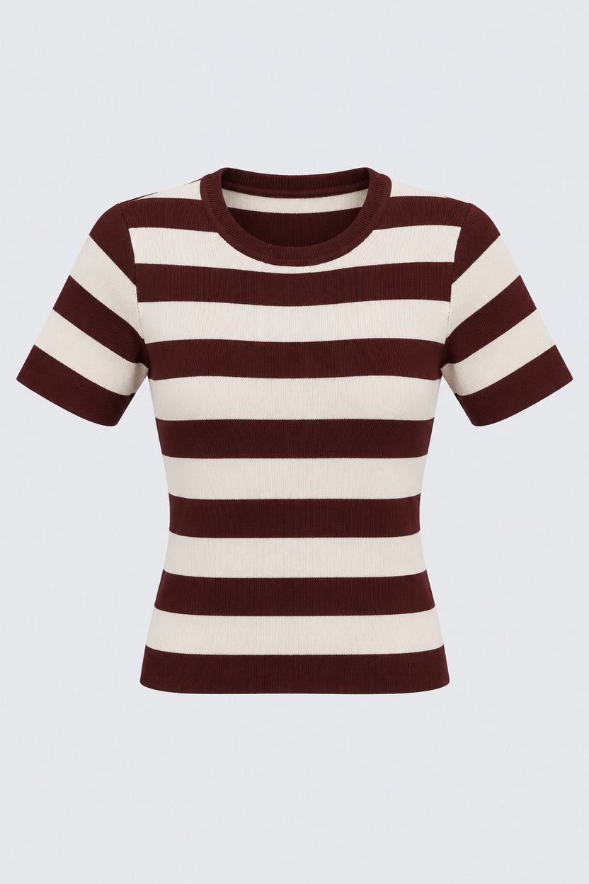 Womens Brown Striped T-Shirt - Image 7
