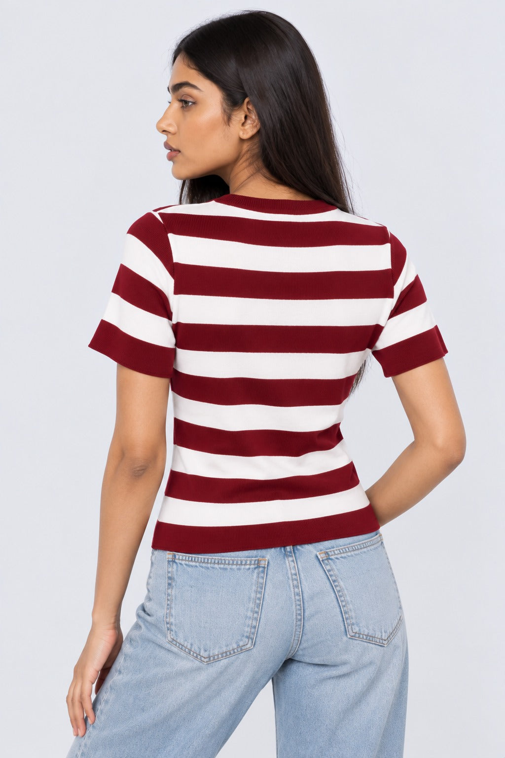 Womens Red Striped T-Shirt - Image 5