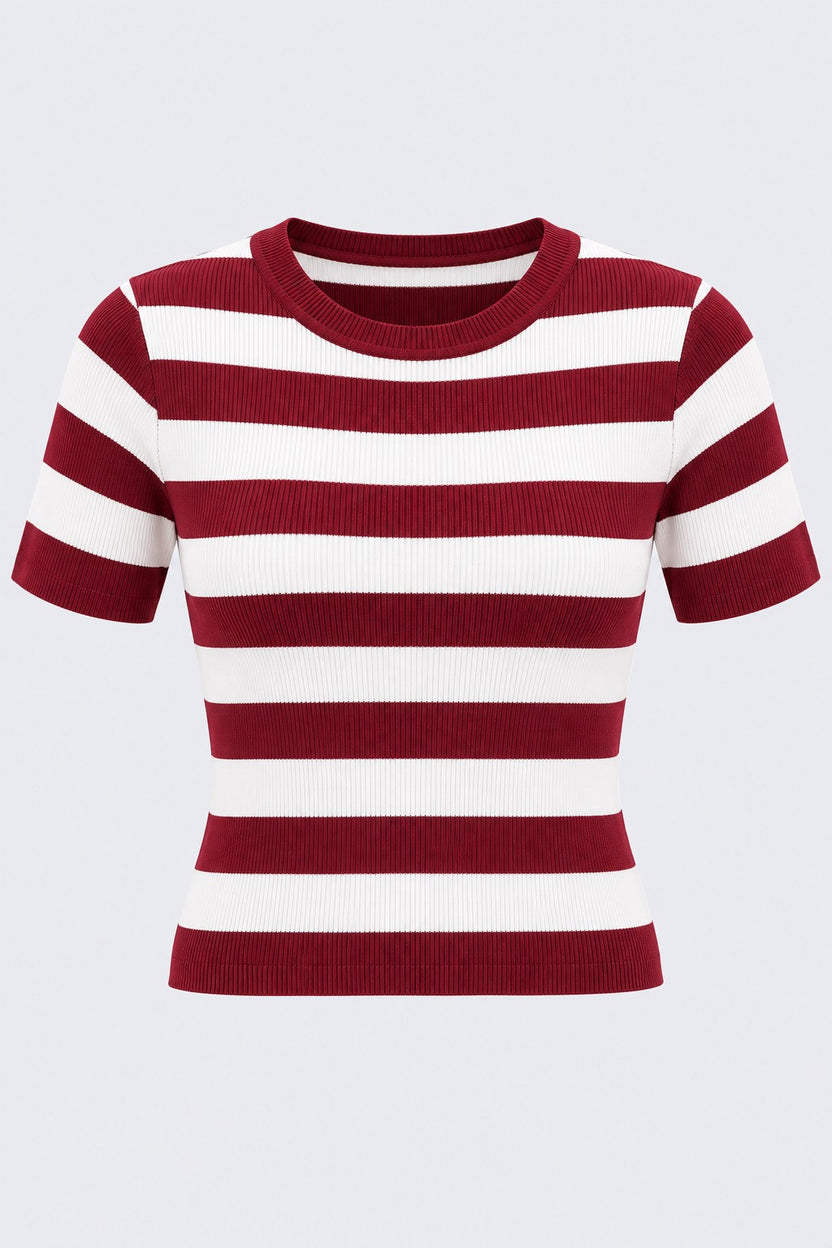 Womens Red Striped T-Shirt - Image 7