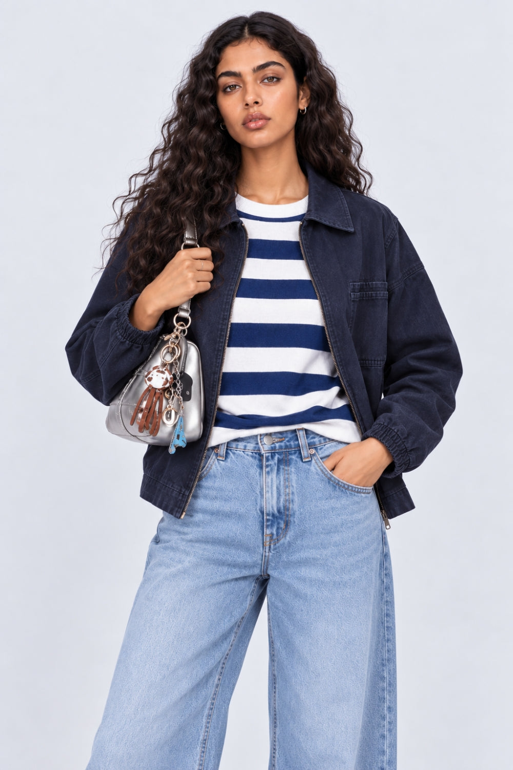 Womens Blue Striped T-Shirt - Image 1