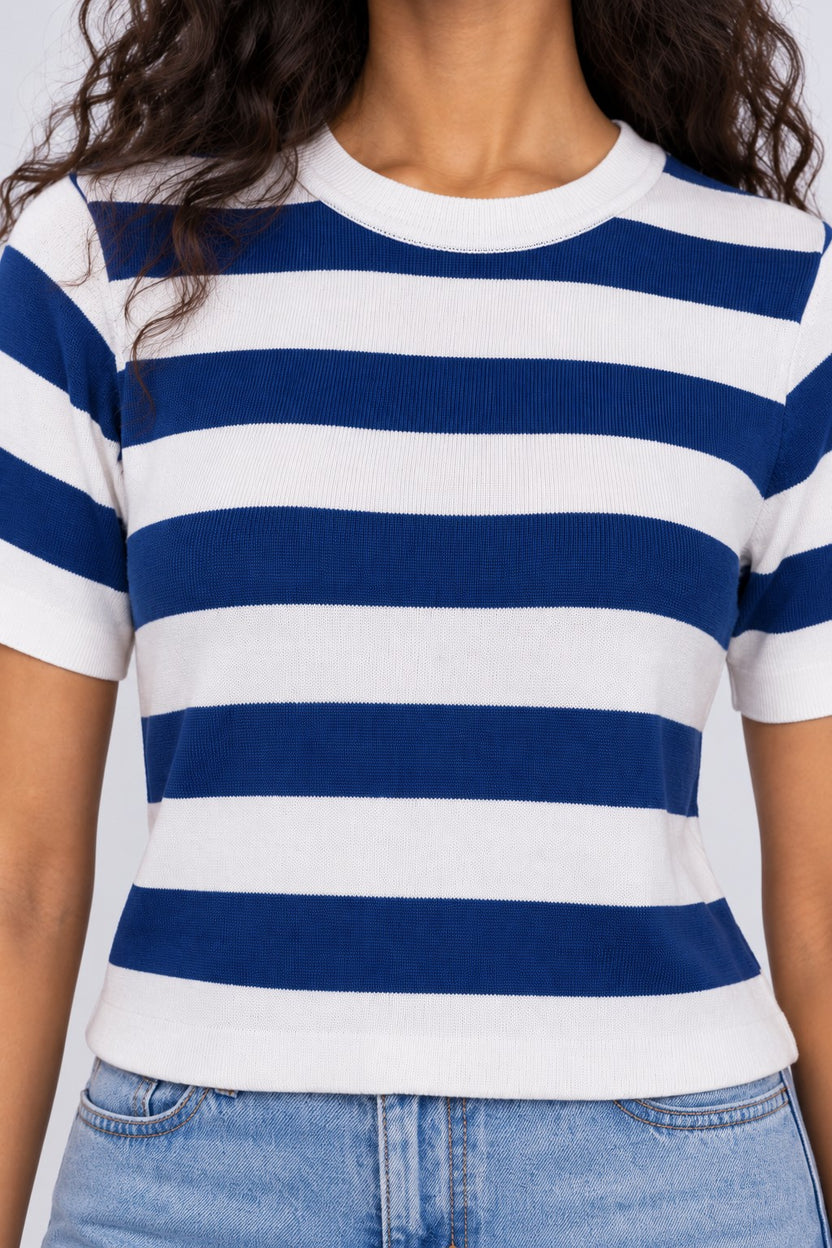 Womens Blue Striped T-Shirt - Image 3