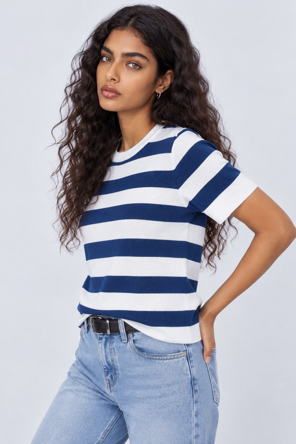 Womens Blue Striped T-Shirt - Image 4