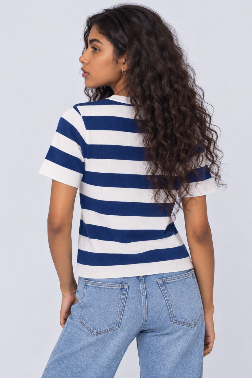 Womens Blue Striped T-Shirt - Image 5