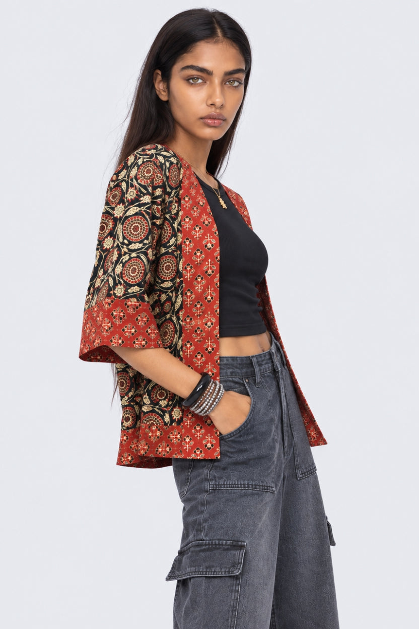 Womens Red Printed Open Front Shrug - Image 4