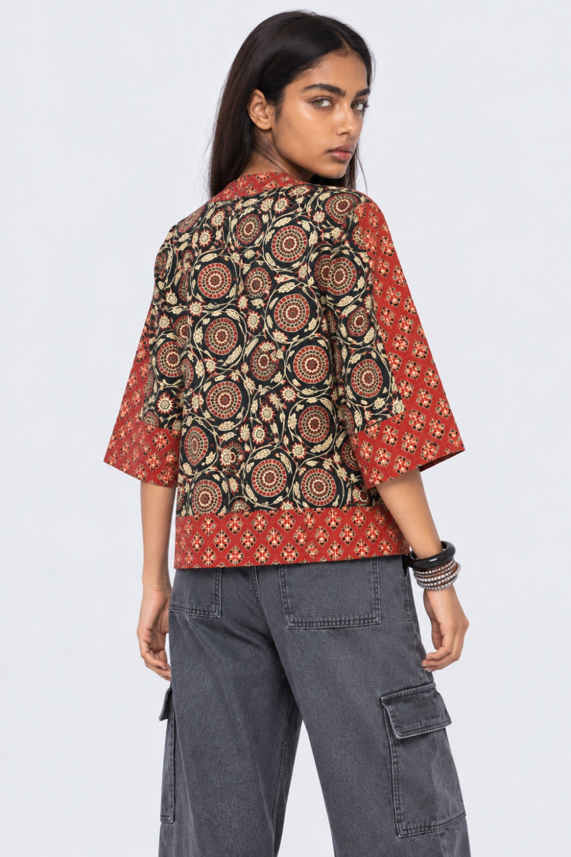 Womens Red Printed Open Front Shrug - Image 5
