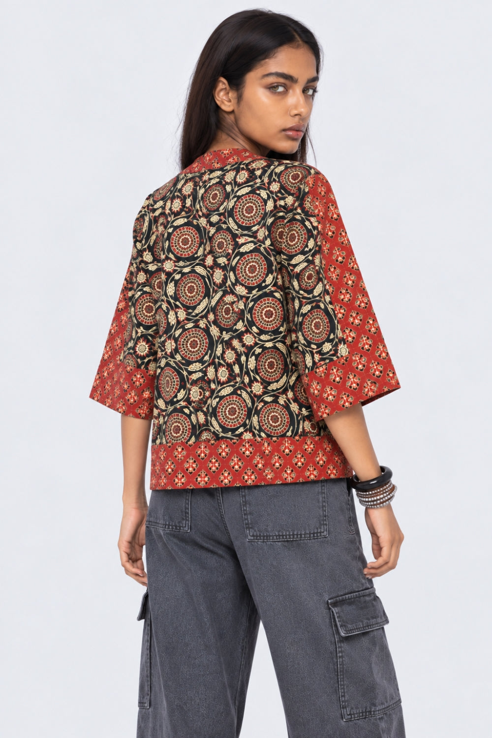 Womens Red Printed Open Front Shrug - Image 5