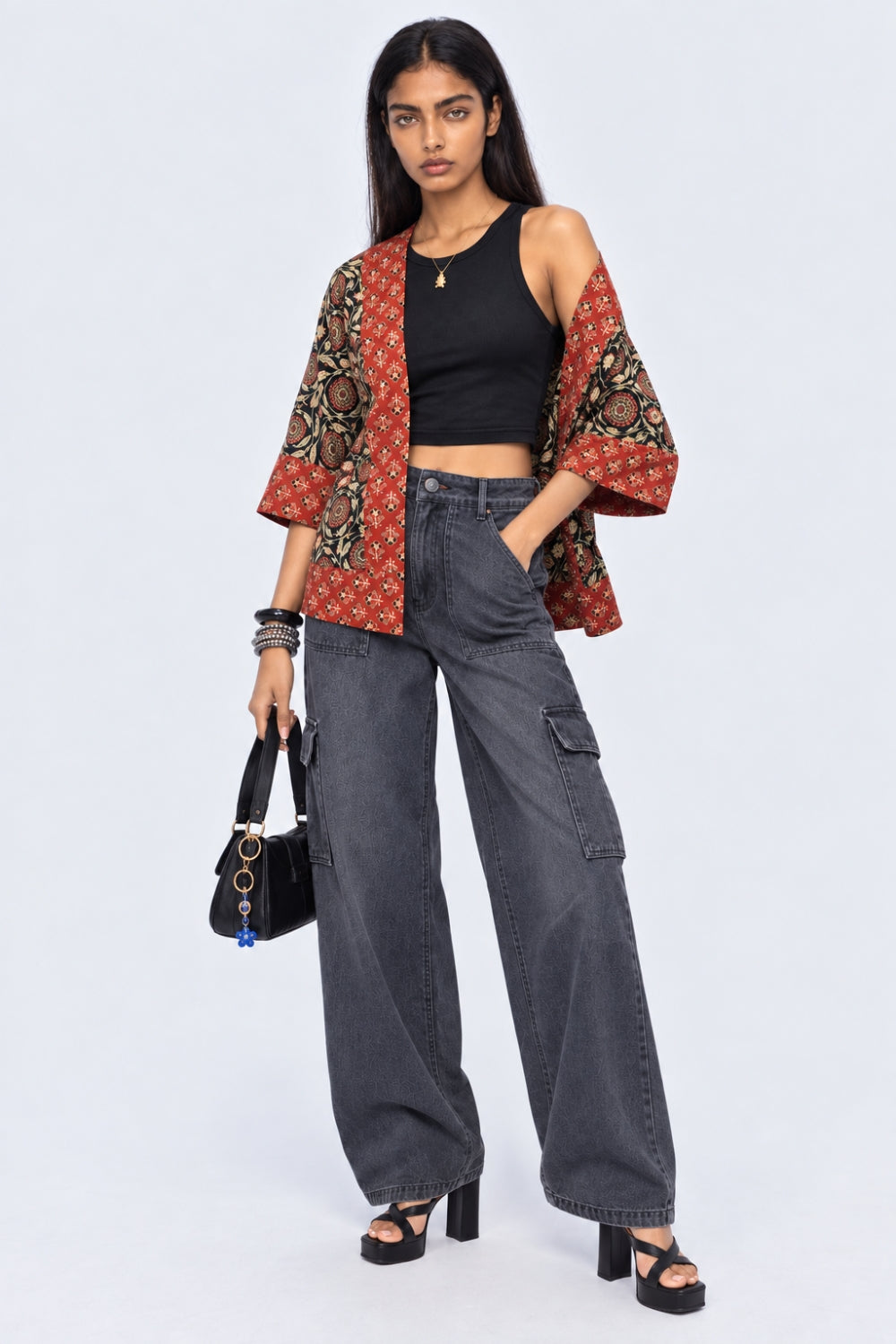 Womens Red Printed Open Front Shrug - Image 6