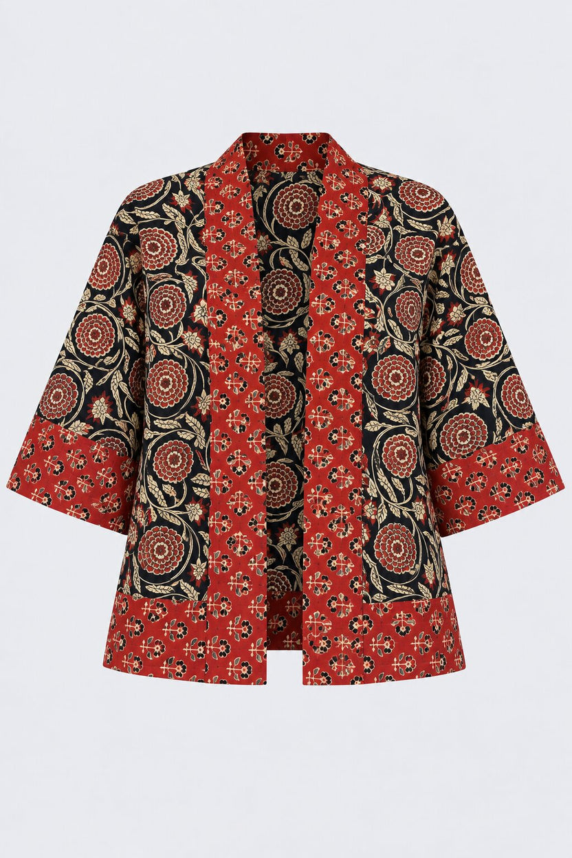 Womens Red Printed Open Front Shrug - Image 7