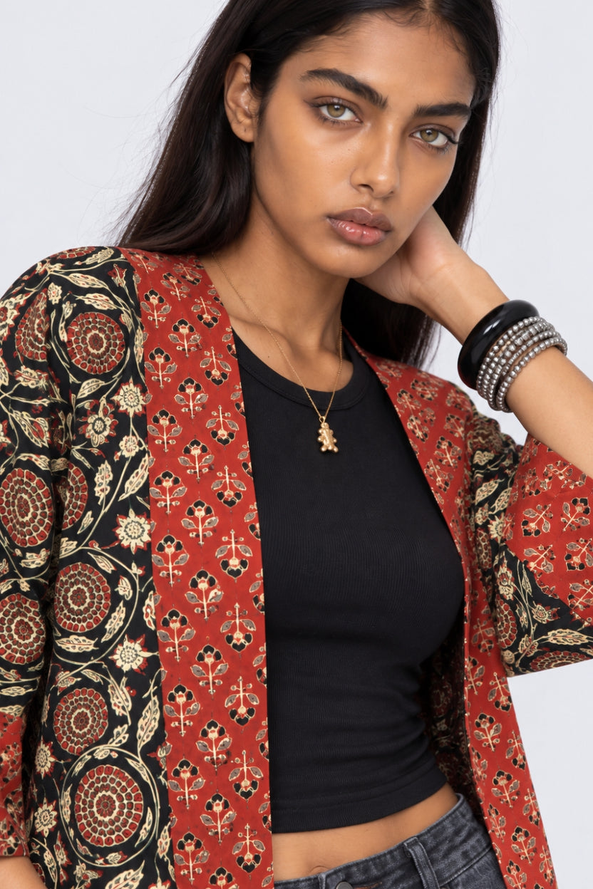 Womens Red Printed Open Front Shrug - Image 8