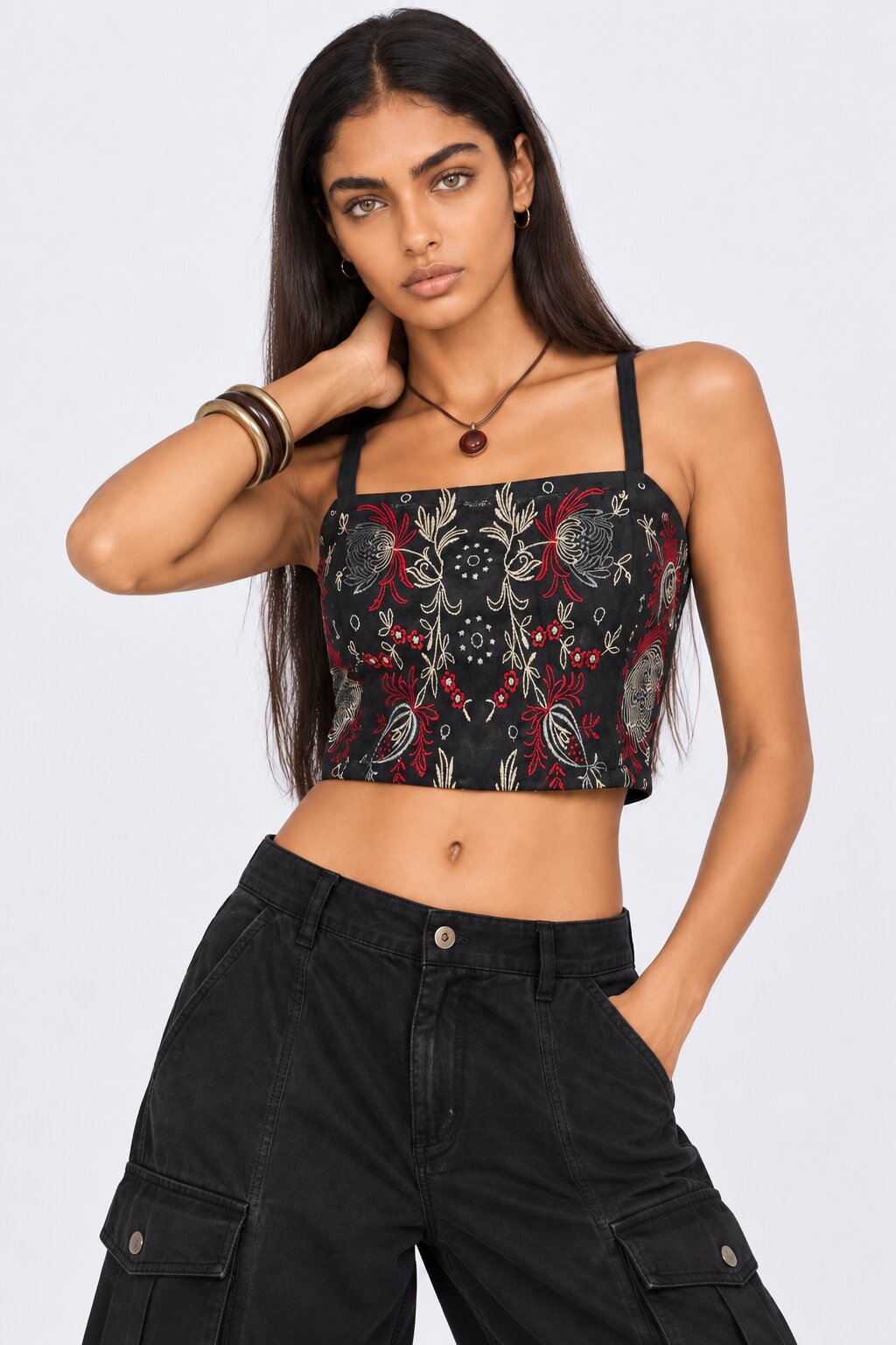 Womens Embroidered Strappy Crop Top - Image 2