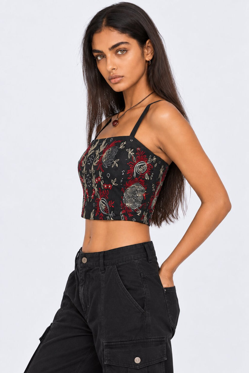 Womens Embroidered Strappy Crop Top - Image 4