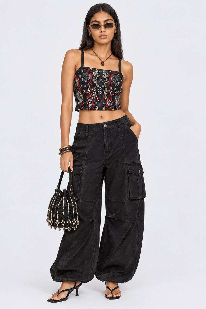 Womens Embroidered Strappy Crop Top - Image 6