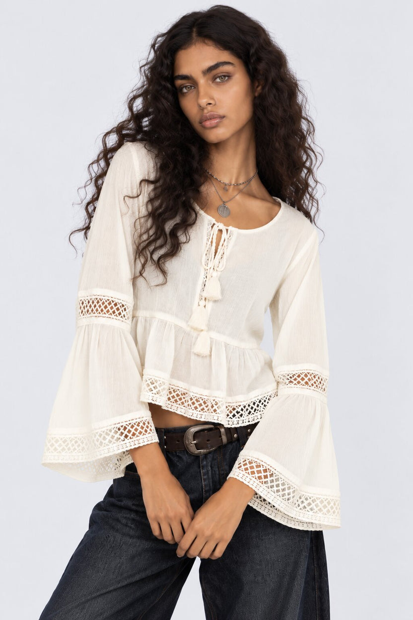 Womens Regular Fit Tassel Tie Peplum Top - Image 2