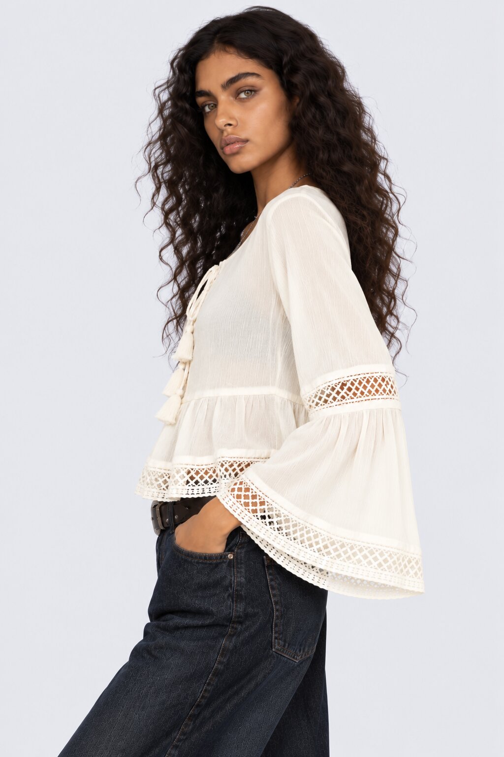 Womens Regular Fit Tassel Tie Peplum Top - Image 4